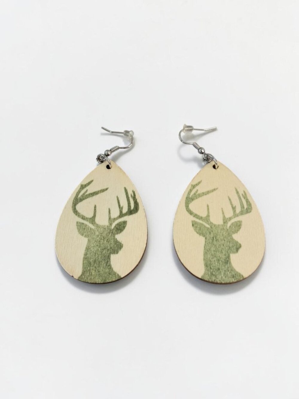 Handcrafted Wooden Deer Teardrop Dangle Earrings Rustic Buck Woodland Jewelry